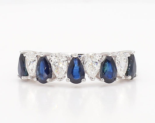 Natural Blue Pear Sapphire and White Diamond 2.14 Carat TW Gold Cocktail Band