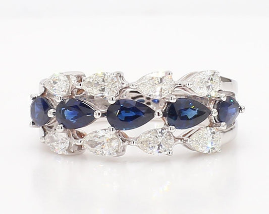 Natural Blue Pear Sapphire and White Diamond 2.38 Carat TW Gold Cocktail Band