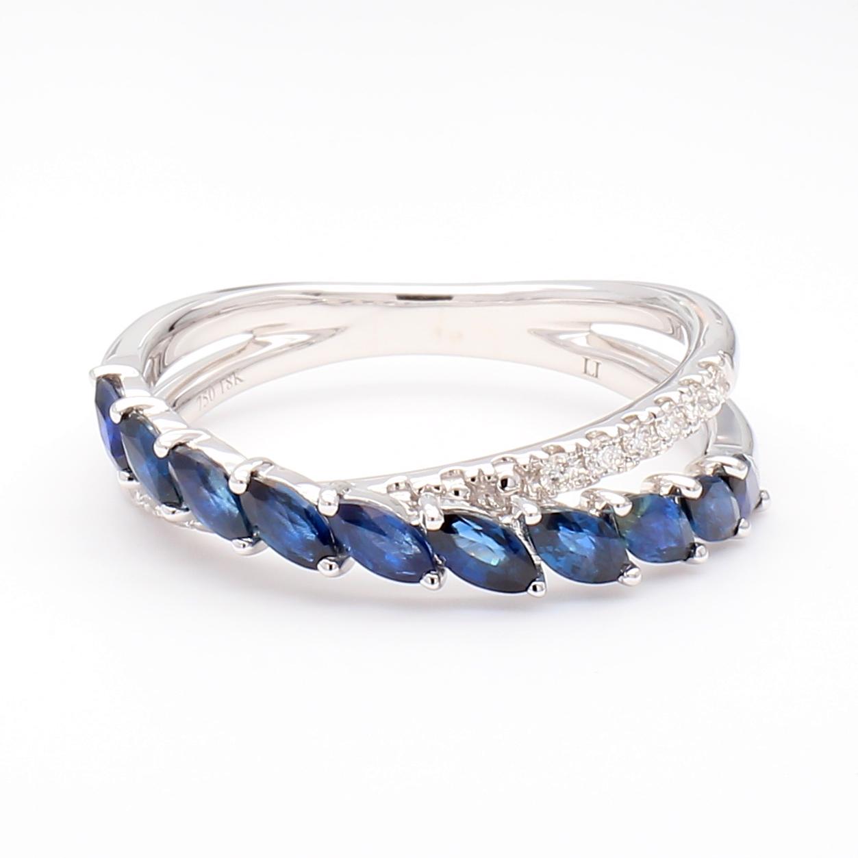 Natural Blue Marquise Sapphire and Diamond 0.94 Carat TW Gold Cocktail Band
