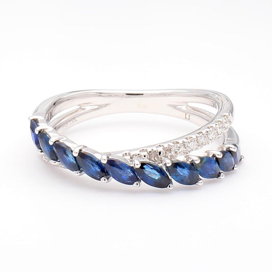 Natural Blue Marquise Sapphire and Diamond 0.94 Carat TW Gold Cocktail Band