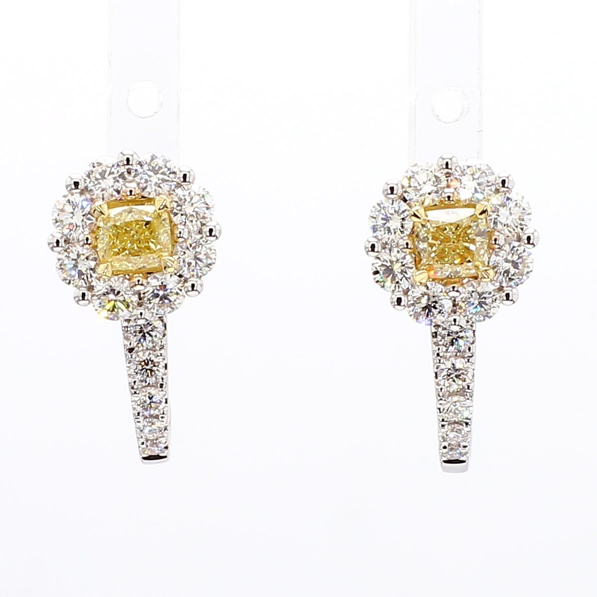 Natural Yellow Cushion Diamond 1.65 Carat TW Gold Stud Earrings