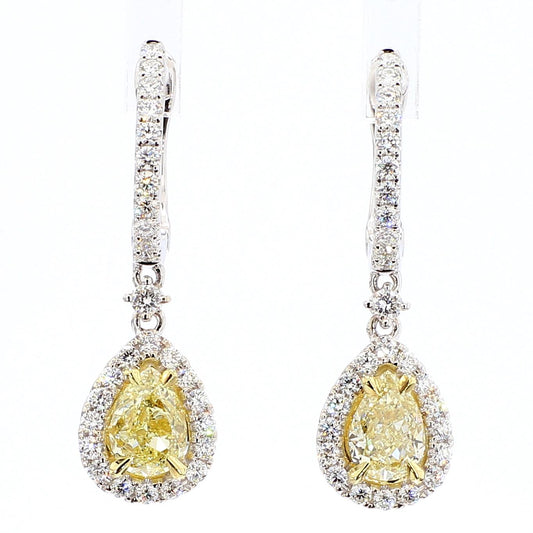 GIA Certified Natural Yellow Pear Diamond 2.88 Carat TW Gold Drop Earrings