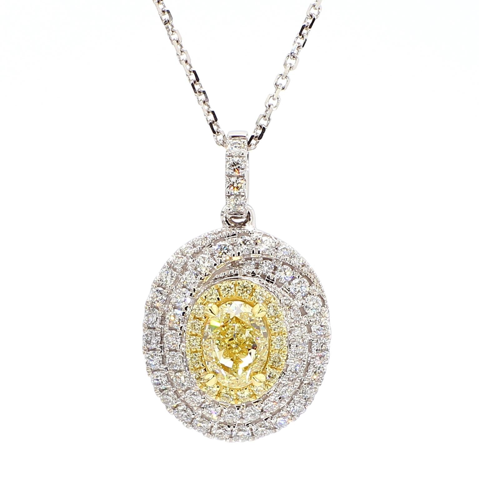 Natural Yellow Oval Diamond 1.57 Carat TW Gold Drop Pendant