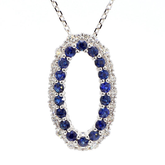 Natural Blue Round Sapphire and White Diamond 1.65 Carat TW Gold Drop Pendant