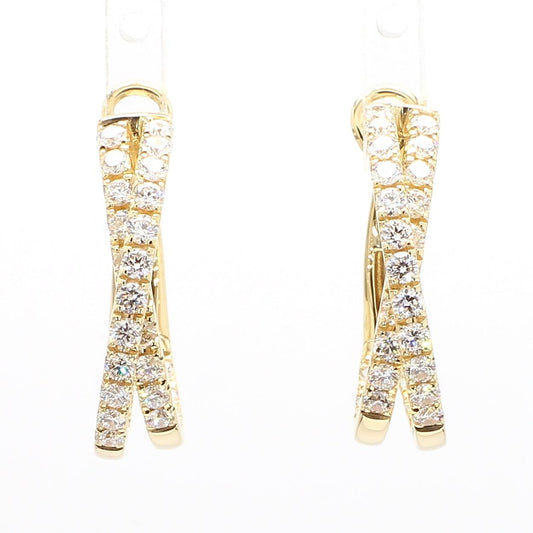 Natural White Round Diamond 1.66 Carat TW Yellow Gold Hoop Earrings