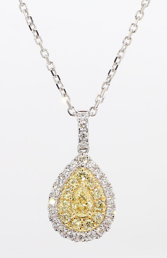 Natural Yellow Pear and White Diamond .77 Carat TW Gold Drop Pendant