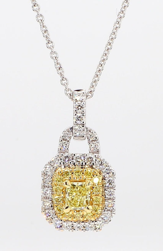 Natural Yellow Radiant and White Diamond .58 Carat TW Gold Drop Pendant