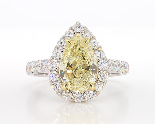 GIA Certified Natural Yellow Pear Diamond 3.41 Carat TW Gold Cocktail Ring