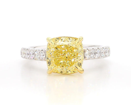 GIA Certified Natural Yellow Cushion Diamond 4.55 Carat TW Gold Cocktail Ring