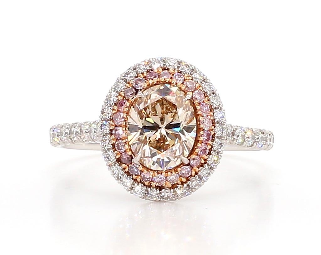 GIA Certified Natural Pink Oval Diamond 1.66 Carat TW Gold Cocktail Ring