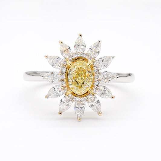 Natural Yellow Oval and White Diamond 1.41 Carat TW Gold Cocktail Ring