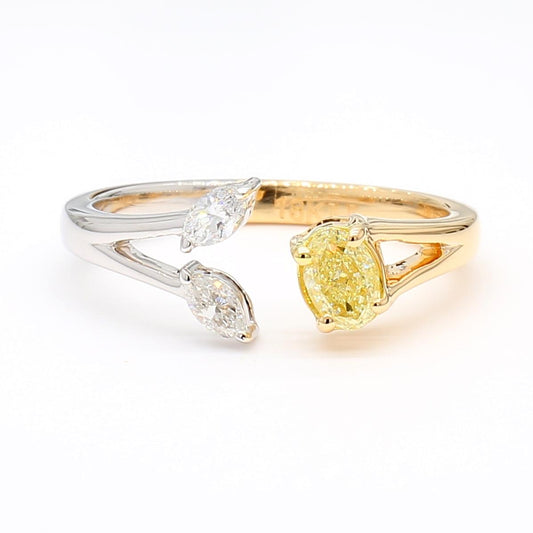 Natural Yellow Oval and White Diamond 0.67 Carat TW Gold Cocktail Ring