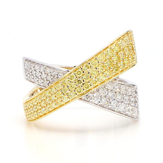 Natural Yellow Round Diamond 1.04 Carat TW Gold Cocktail Ring