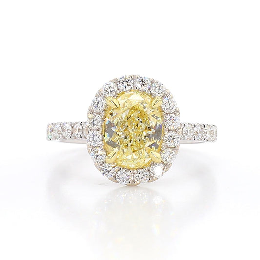 GIA Certified Natural Yellow Oval Diamond 2.66 Carat TW Gold Cocktail Ring