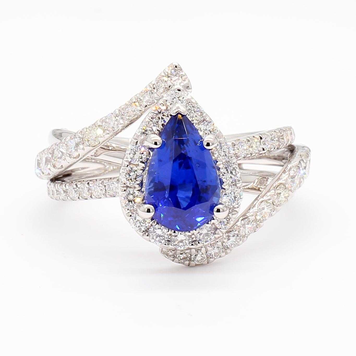 Natural Blue Pear Sapphire and White Diamond 2.76 Carat TW Gold Cocktail Ring