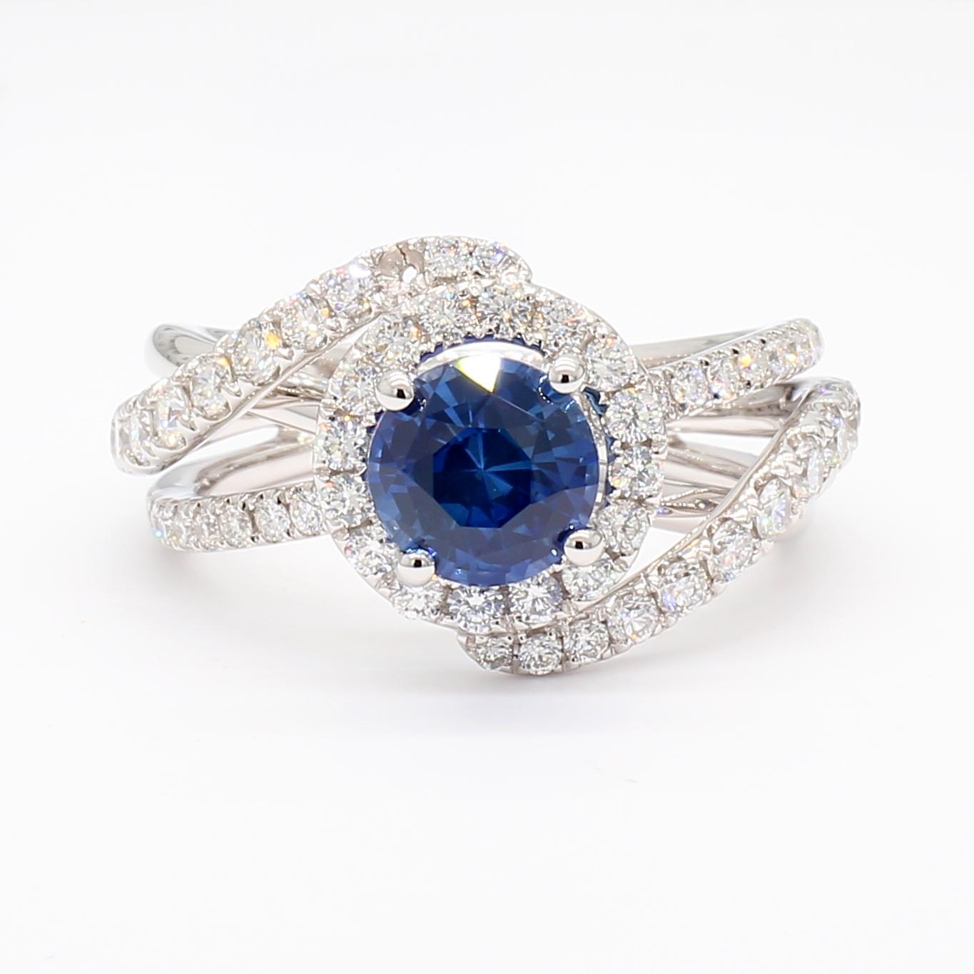 Natural Blue Round Sapphire and White Diamond 2.72 Carat TW Gold Cocktail Ring