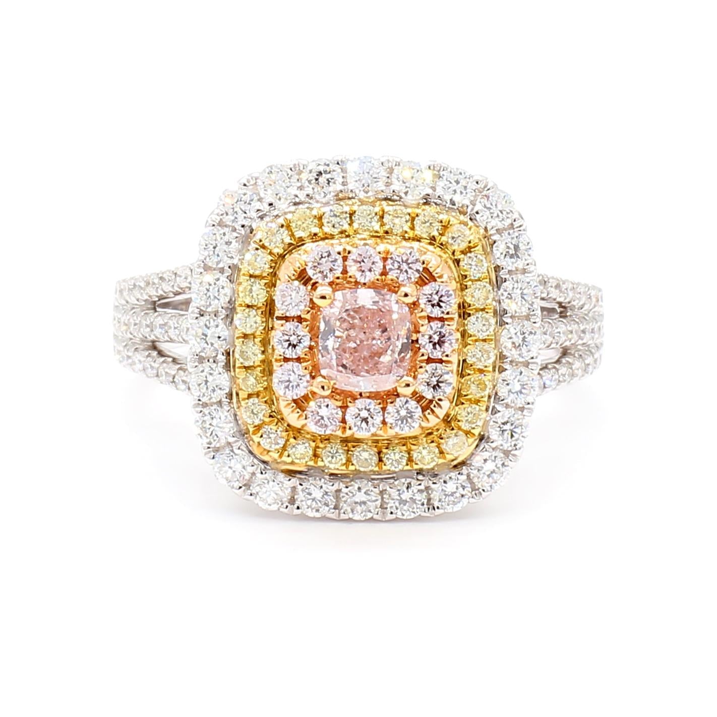 GIA Certified Natural Pink Cushion Diamond 1.29 Carat TW Gold Cocktail Ring