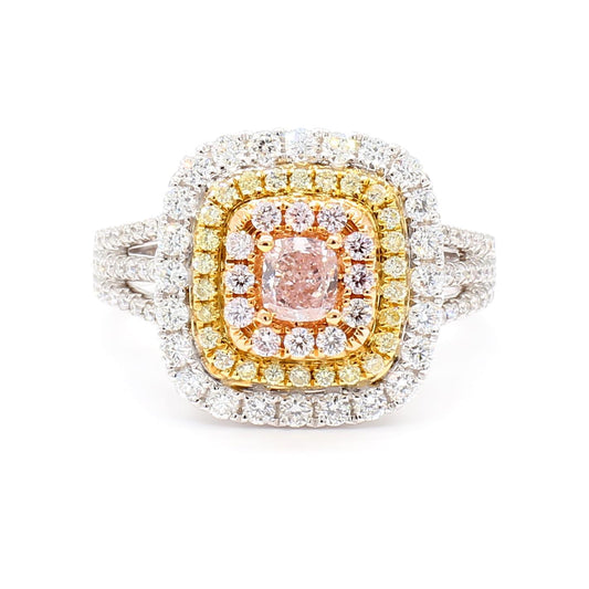 GIA Certified Natural Pink Cushion Diamond 1.29 Carat TW Gold Cocktail Ring