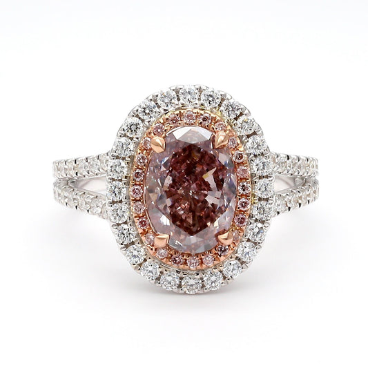 GIA Certified Natural Pink Oval Diamond 2.87 Carat TW Gold Cocktail Ring