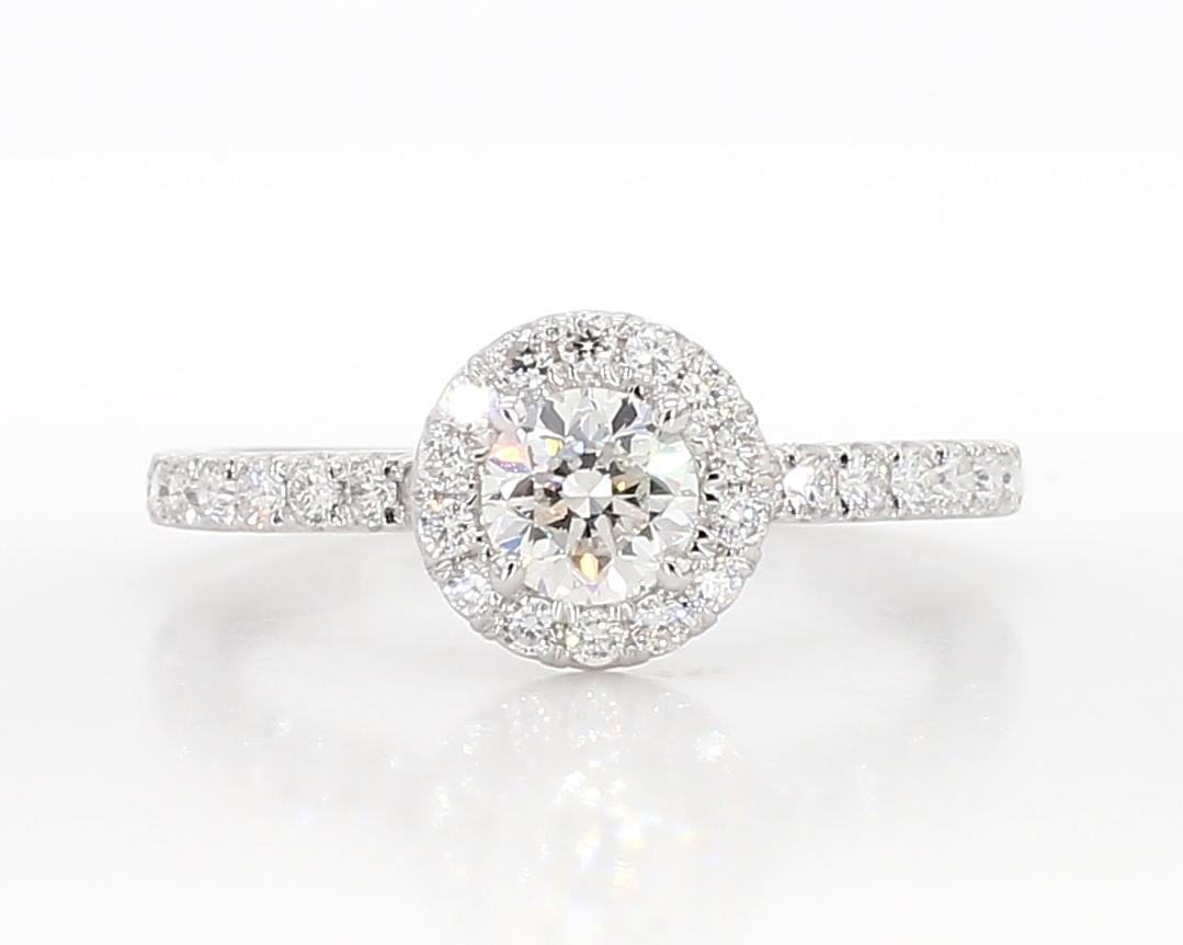 Natural White Round Diamond 0.90 Carat TW White Gold Engagement Ring