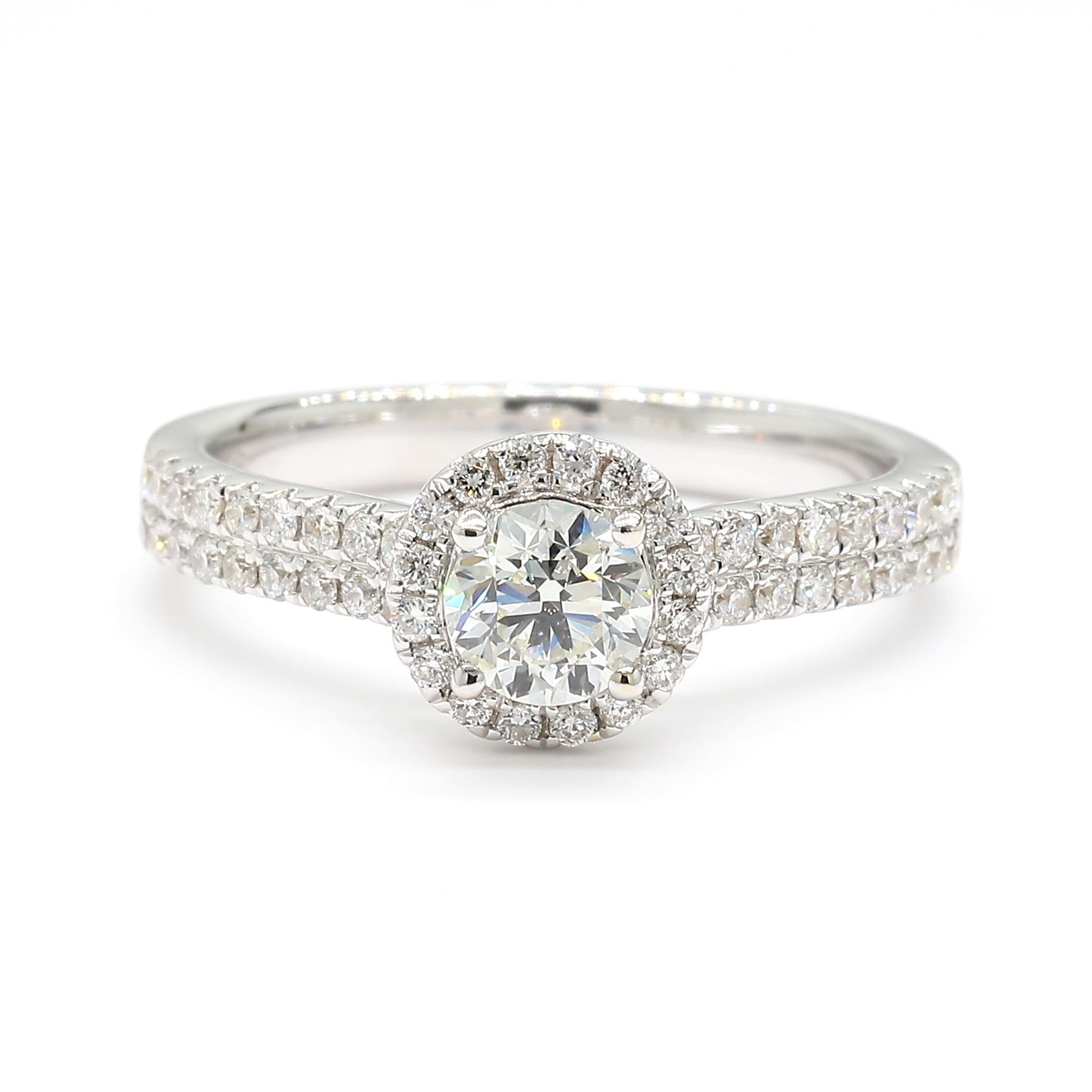 Natural White Round Diamond 0.88 Carat TW White Gold Engagement Ring