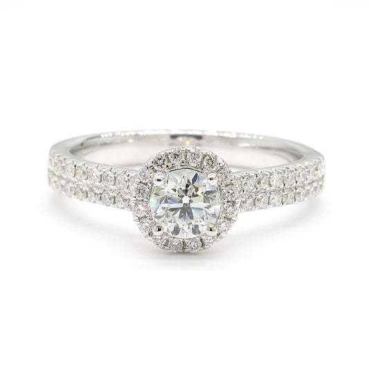 Natural White Round Diamond 0.88 Carat TW White Gold Engagement Ring