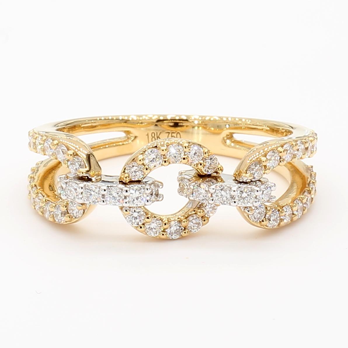 Natural White Round Diamond 0.60 Carat TW Yellow Gold Cocktail Band