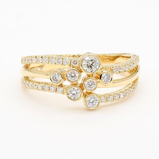 Natural White Round Diamond 0.48 Carat TW Yellow Gold Cocktail Band