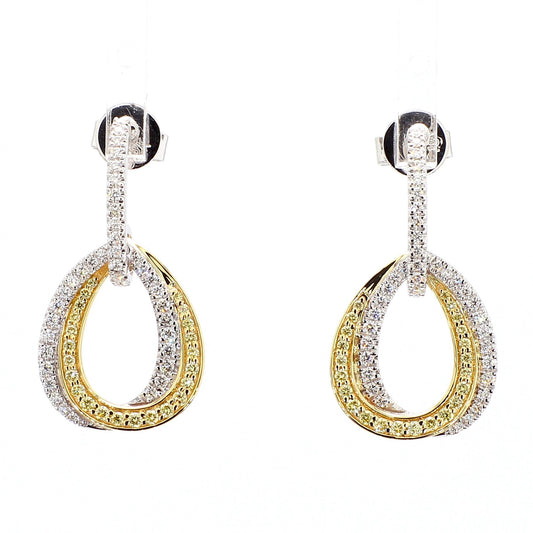 Natural Yellow Round and White Diamond 0.79 Carat TW Gold Drop Earrings