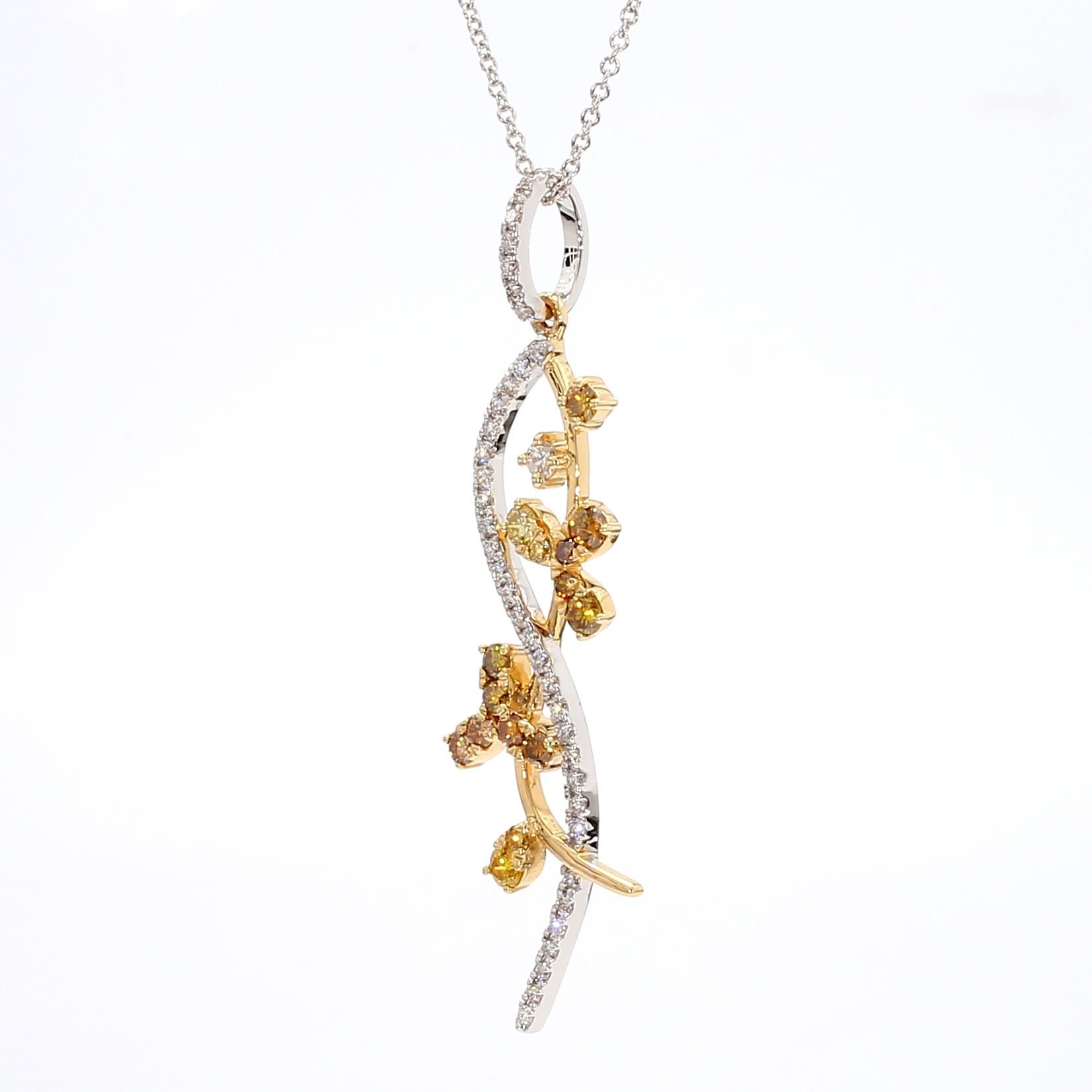 Natural Fancy Color Mix Diamond .96 Carat TW Gold Drop Pendant