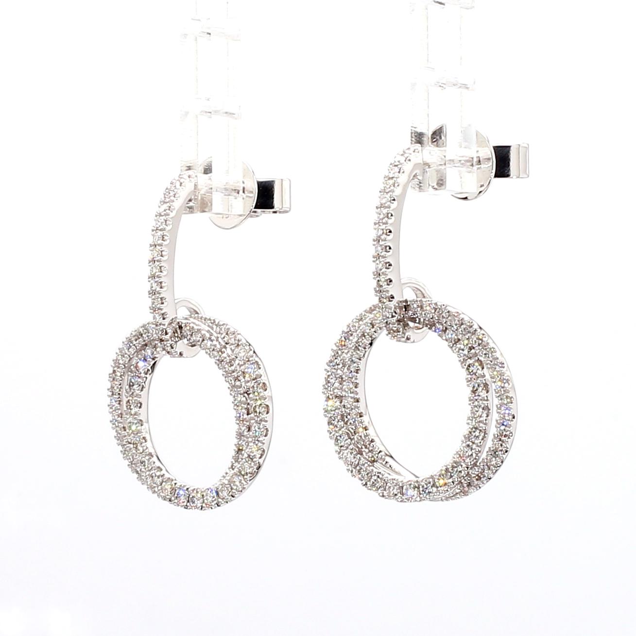 Natural White Round Diamond 1.01 Carat TW White Gold Drop Earrings