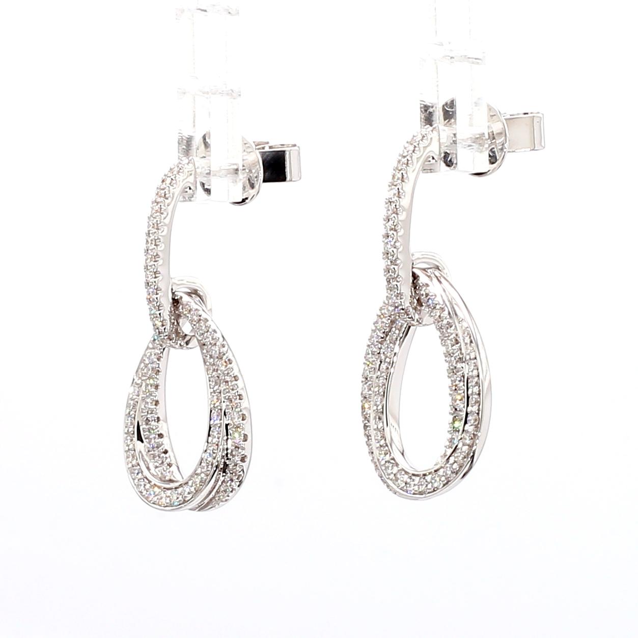 Natural White Round Diamond 0.75 Carat TW White Gold Drop Earrings