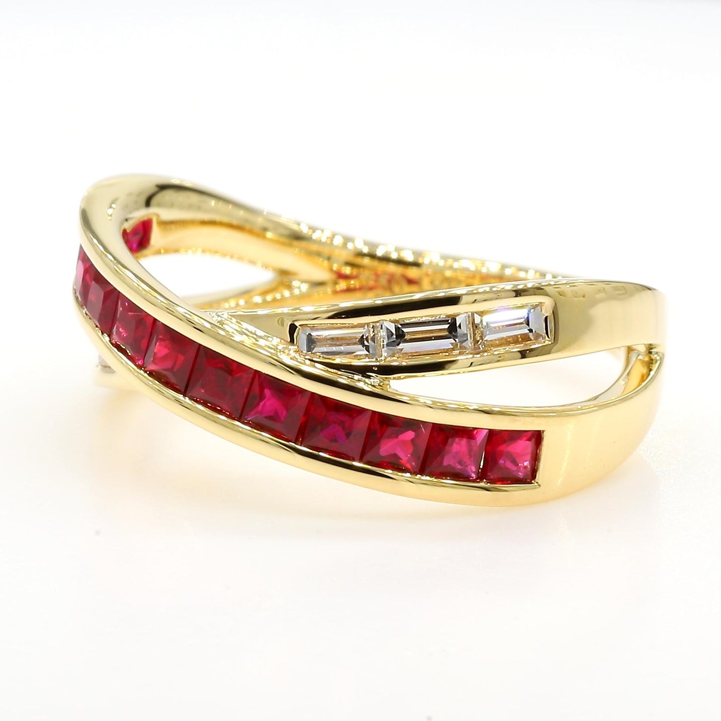 Natural Princess Cut Ruby and White Diamond 1.14 Carat TW Gold Cocktail Ring