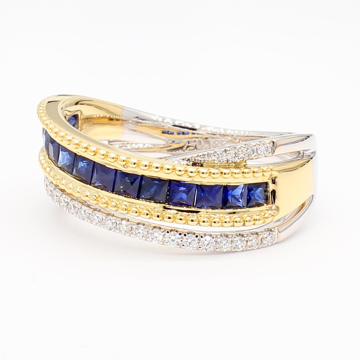 Natural Blue Princess Sapphire and Diamond 1.03 Carat TW Gold Cocktail Ring