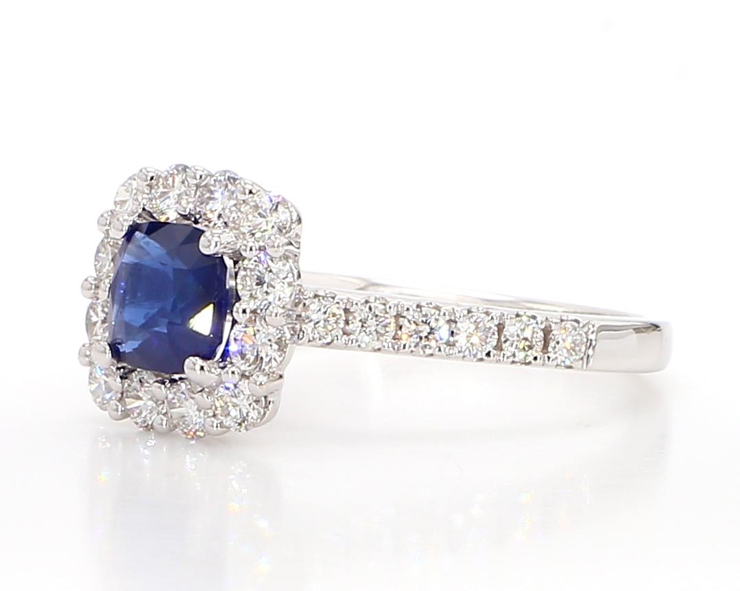 Natural Blue Cushion Sapphire and White Diamond 1.86 Carat TW Gold Cocktail Ring