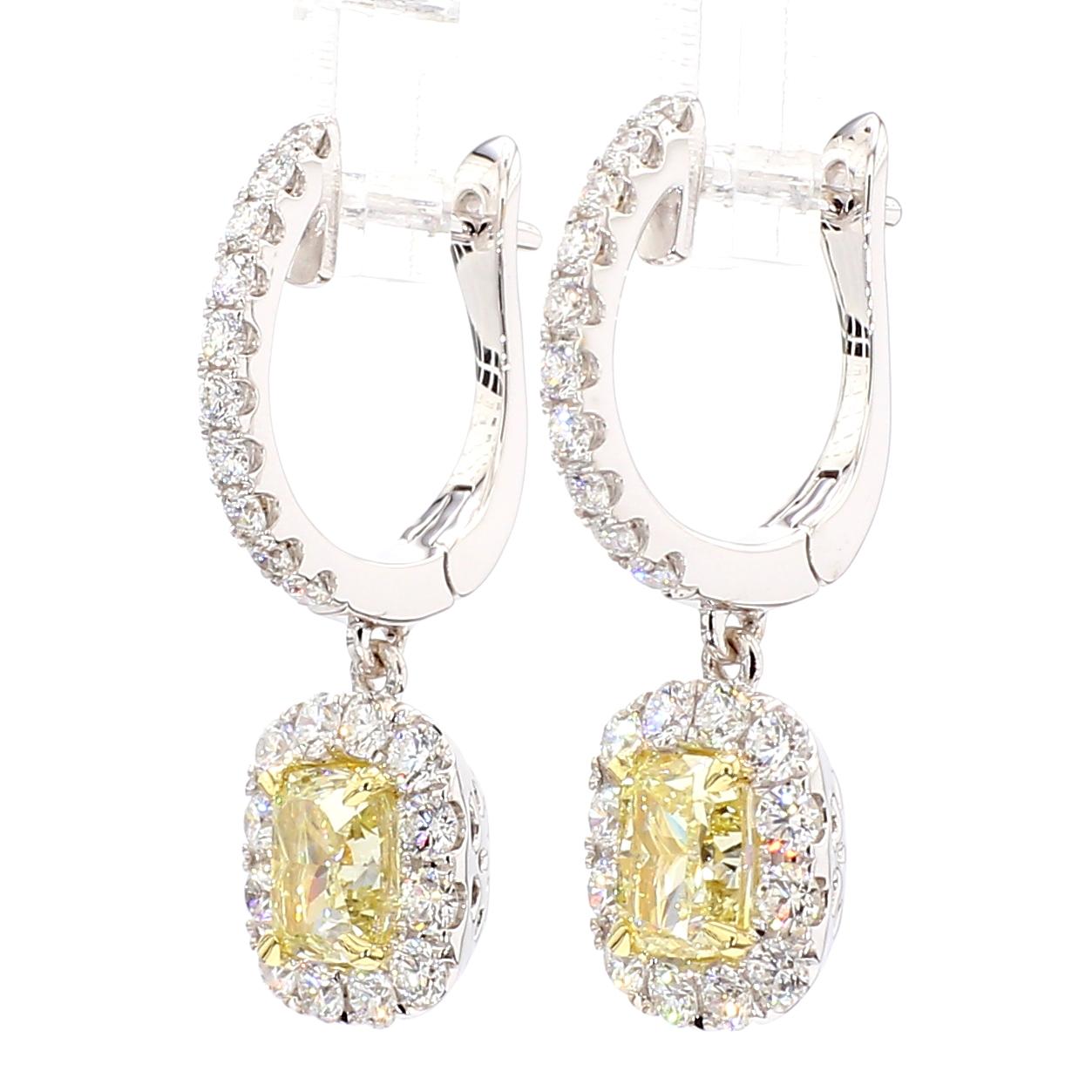 GIA Certified Natural Yellow Cushion Diamond 3.16 Carat TW Gold Drop Earrings