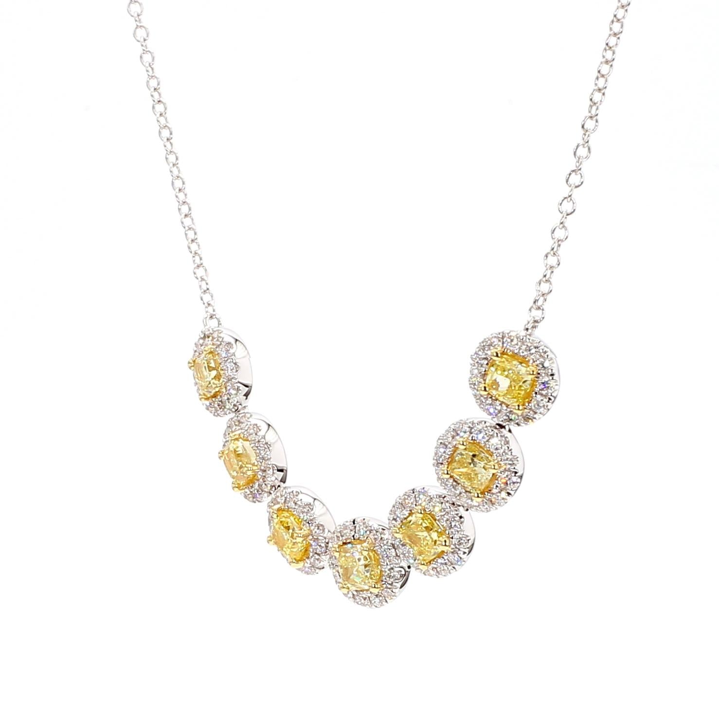 Natural Yellow Cushion Diamond 2.81 Carat TW Gold Drop Necklace