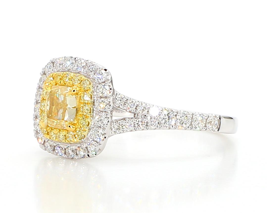 GIA Certified Natural Yellow Cushion Diamond 1.15 Carat TW Gold Cocktail Ring