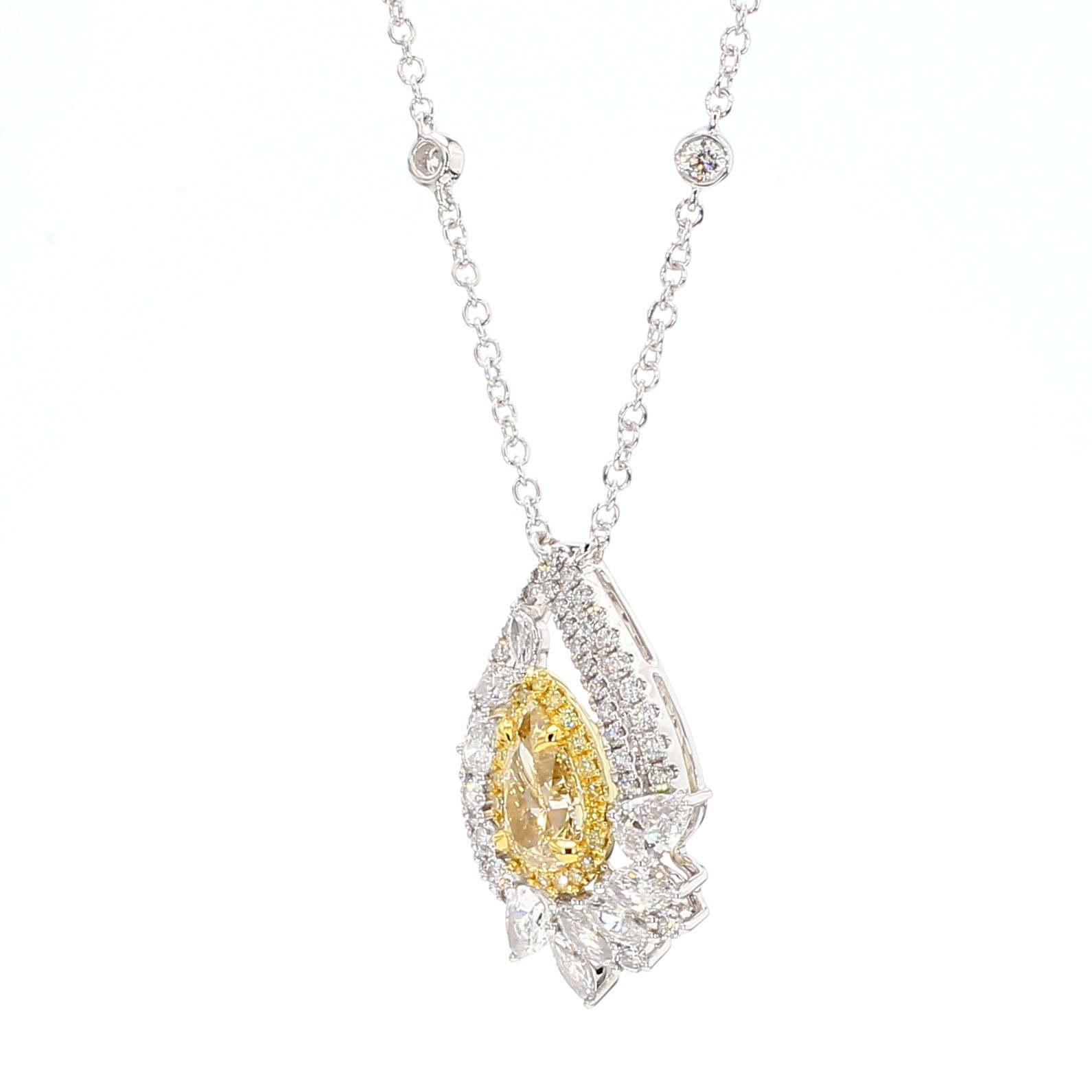 GIA Certified Natural Yellow Pear Diamond 3.16 Carat TW Gold Drop Pendant