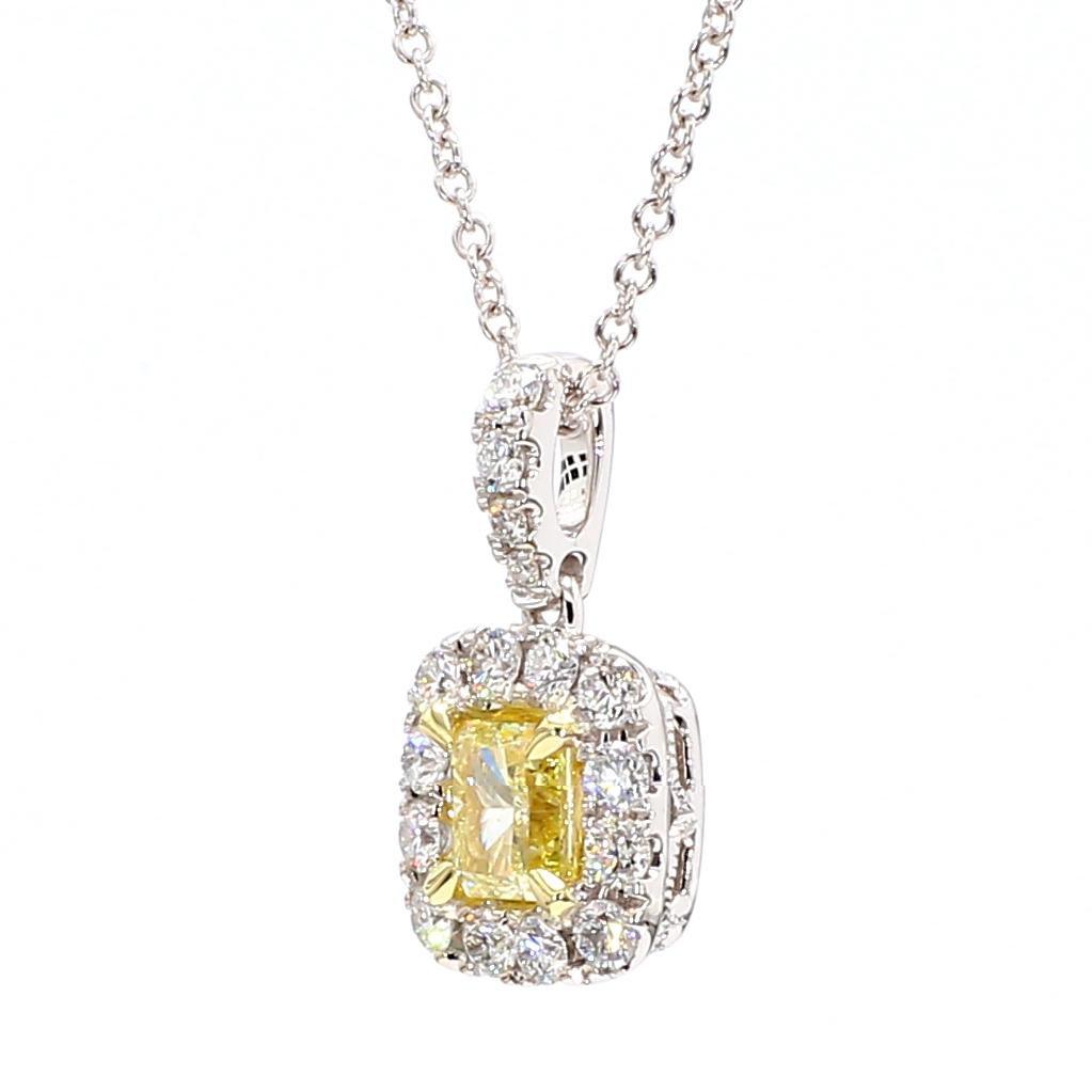 GIA Certified Natural Yellow Radiant Diamond 0.74 Carat TW Gold Drop Pendant