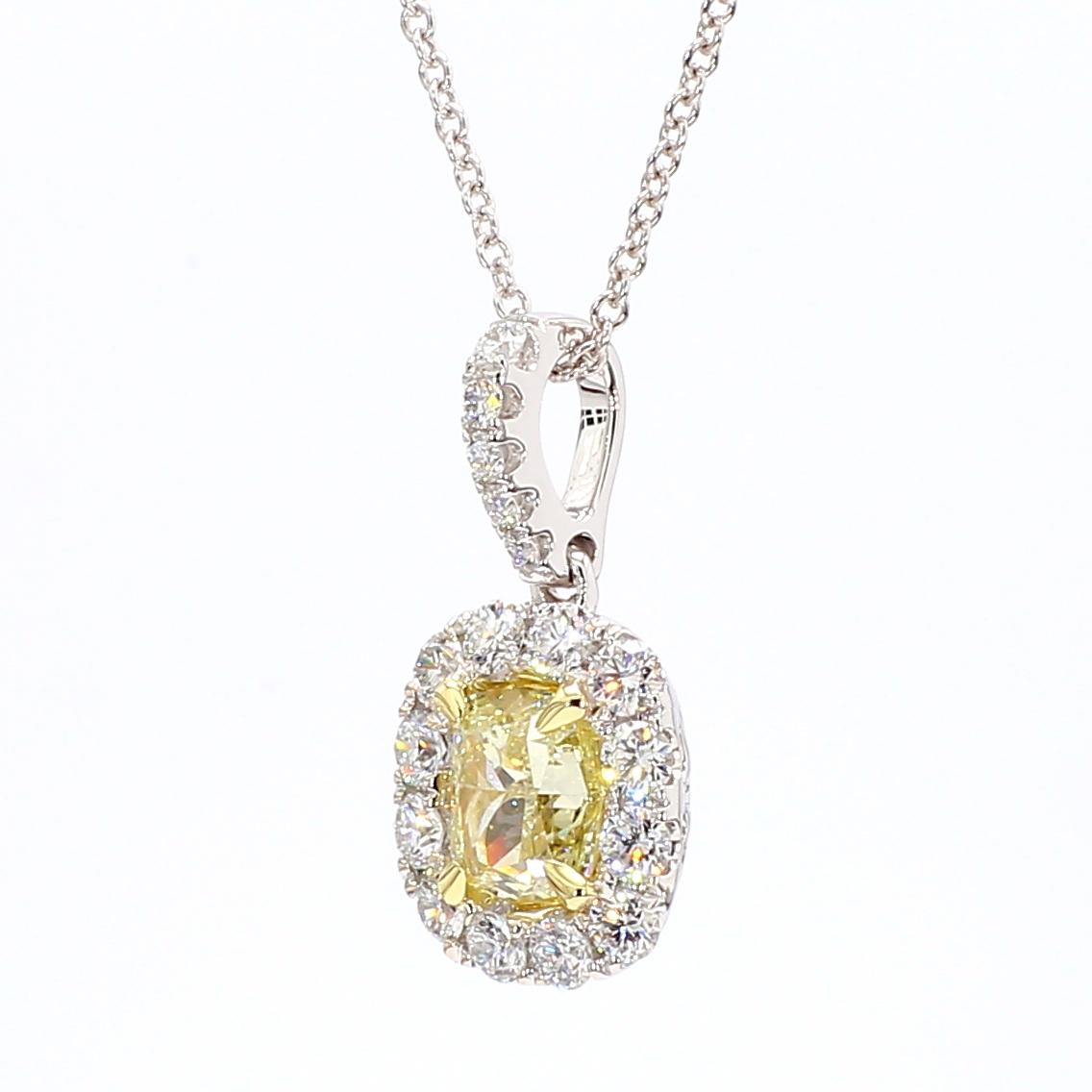 GIA Certified Natural Yellow Cushion Diamond 1.28 Carat TW Gold Drop Pendant