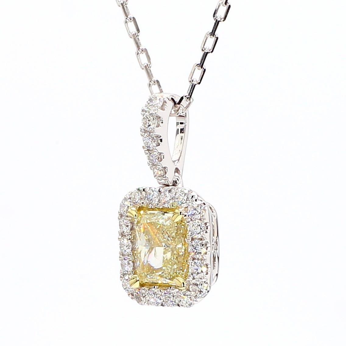 GIA Certified Natural Yellow Radiant Diamond 1.39 Carat TW Gold Drop Pendant