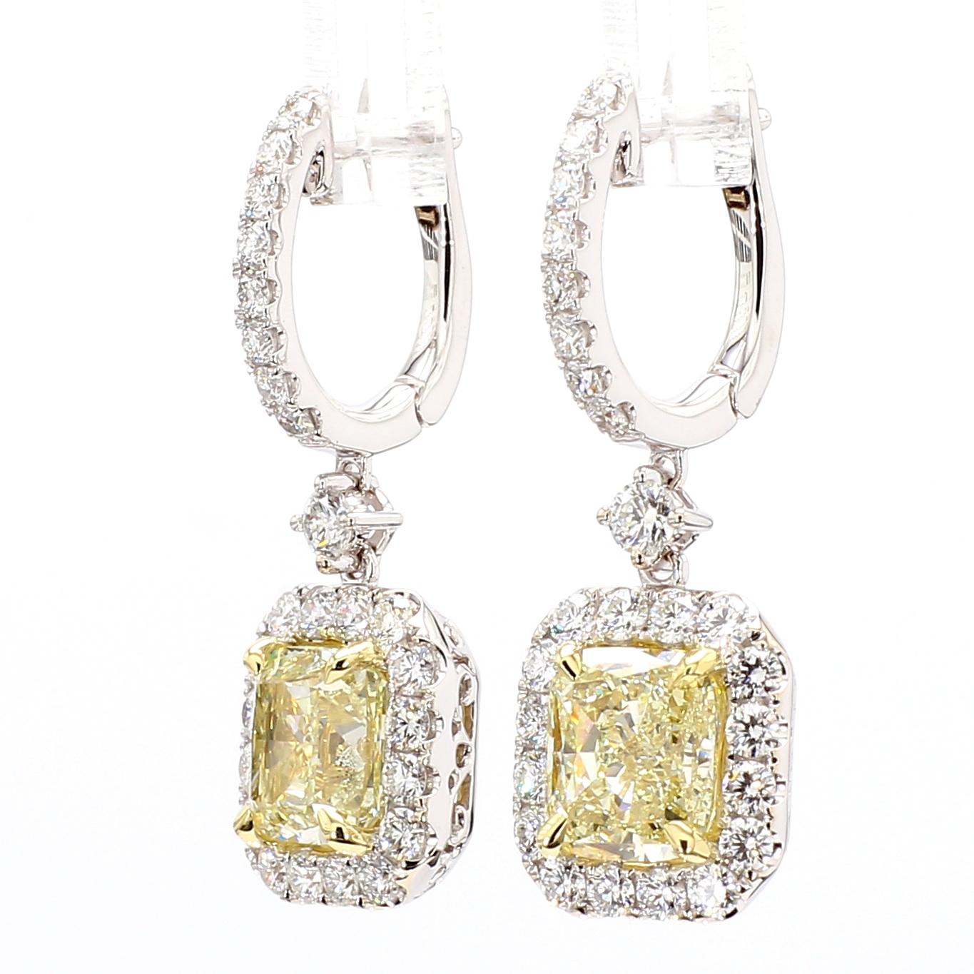 GIA Certified Natural Yellow Cushion Diamond 5.37 Carat TW Gold Drop Earrings