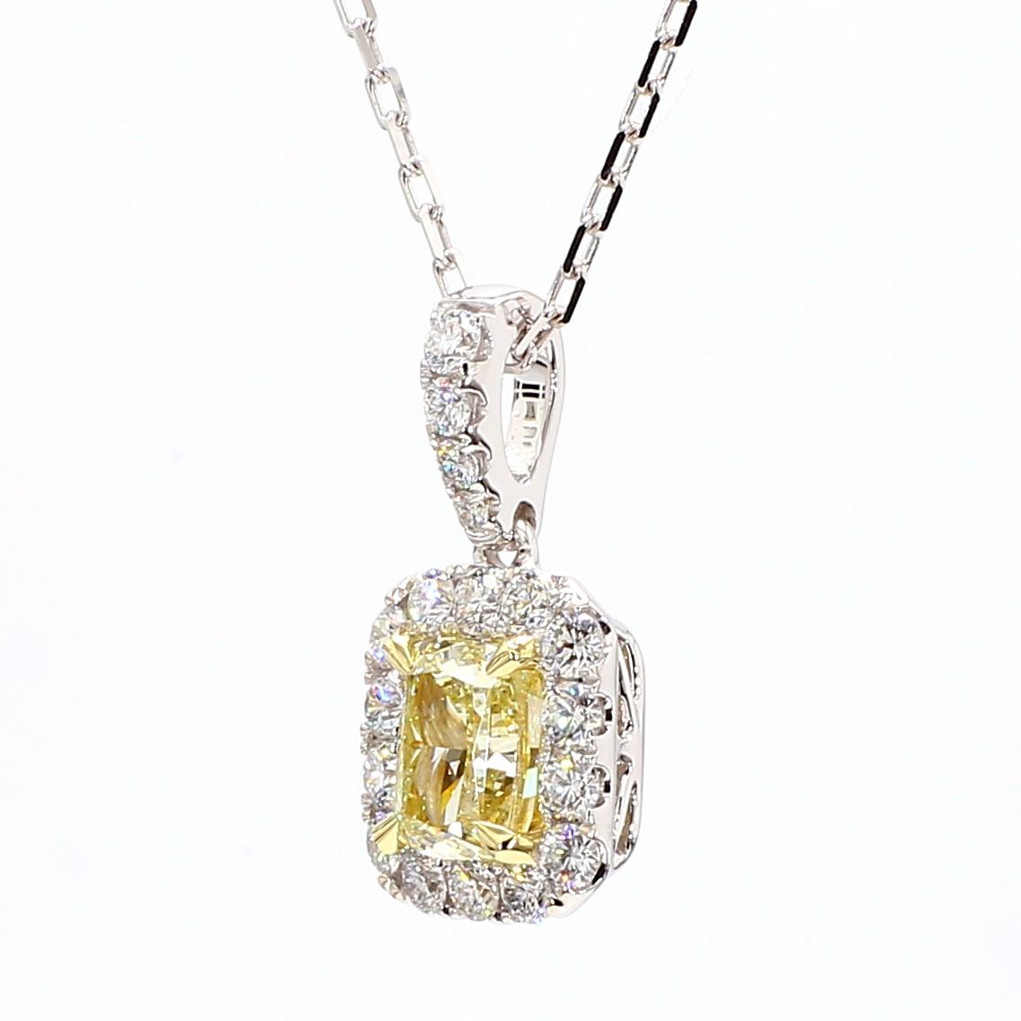 GIA Certified Natural Yellow Cushion Diamond 1.48 Carat TW Gold Drop Pendant