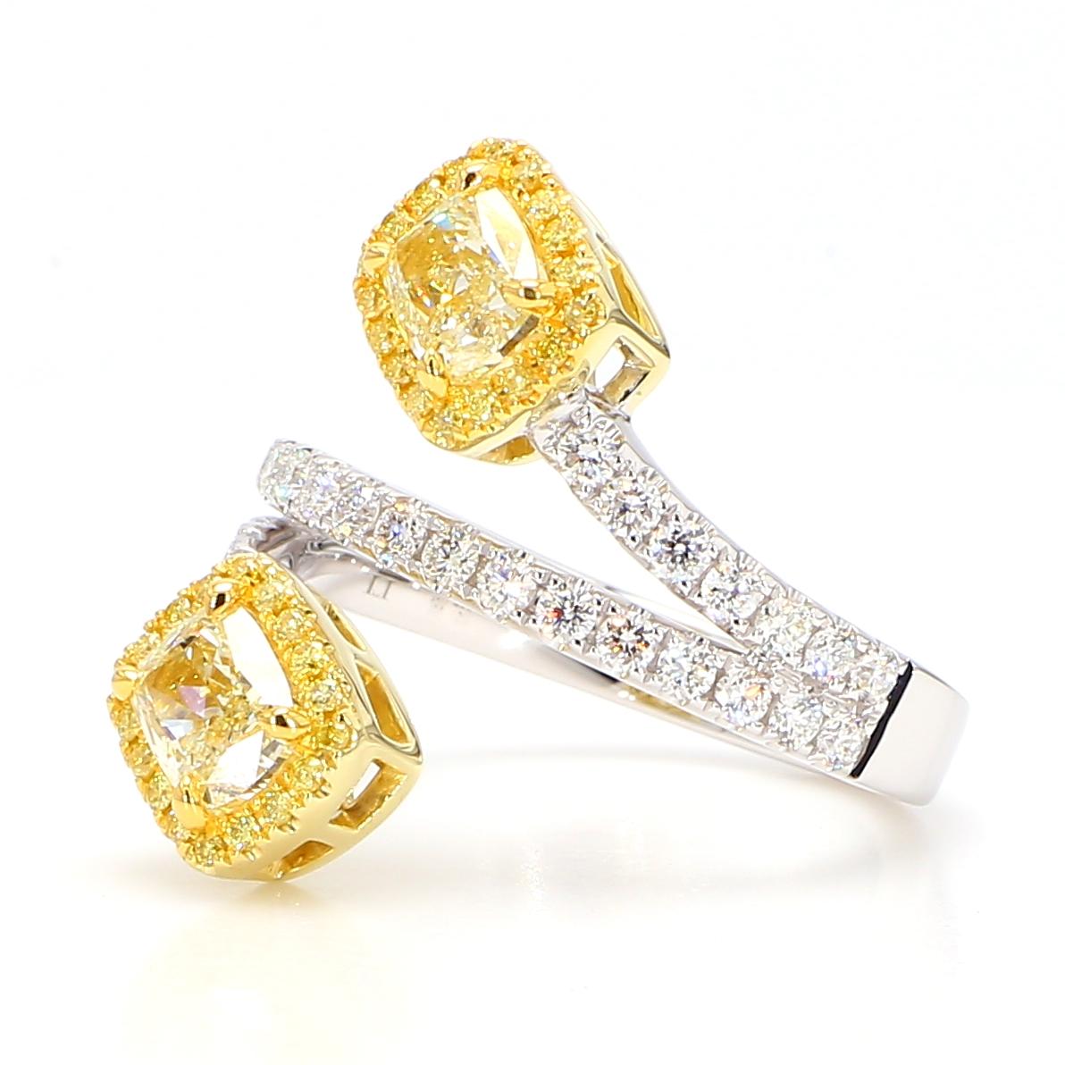 GIA Certified Natural Yellow Cushion Diamond 2.42 Carat TW Gold Cocktail Ring