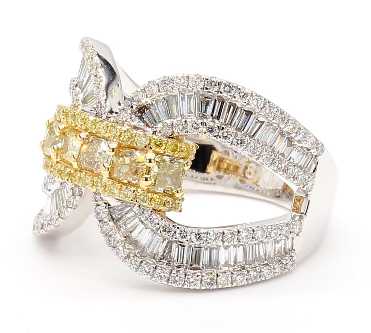 Natural Yellow Cushion Diamond 2.11 Carat TW Gold Cocktail Band