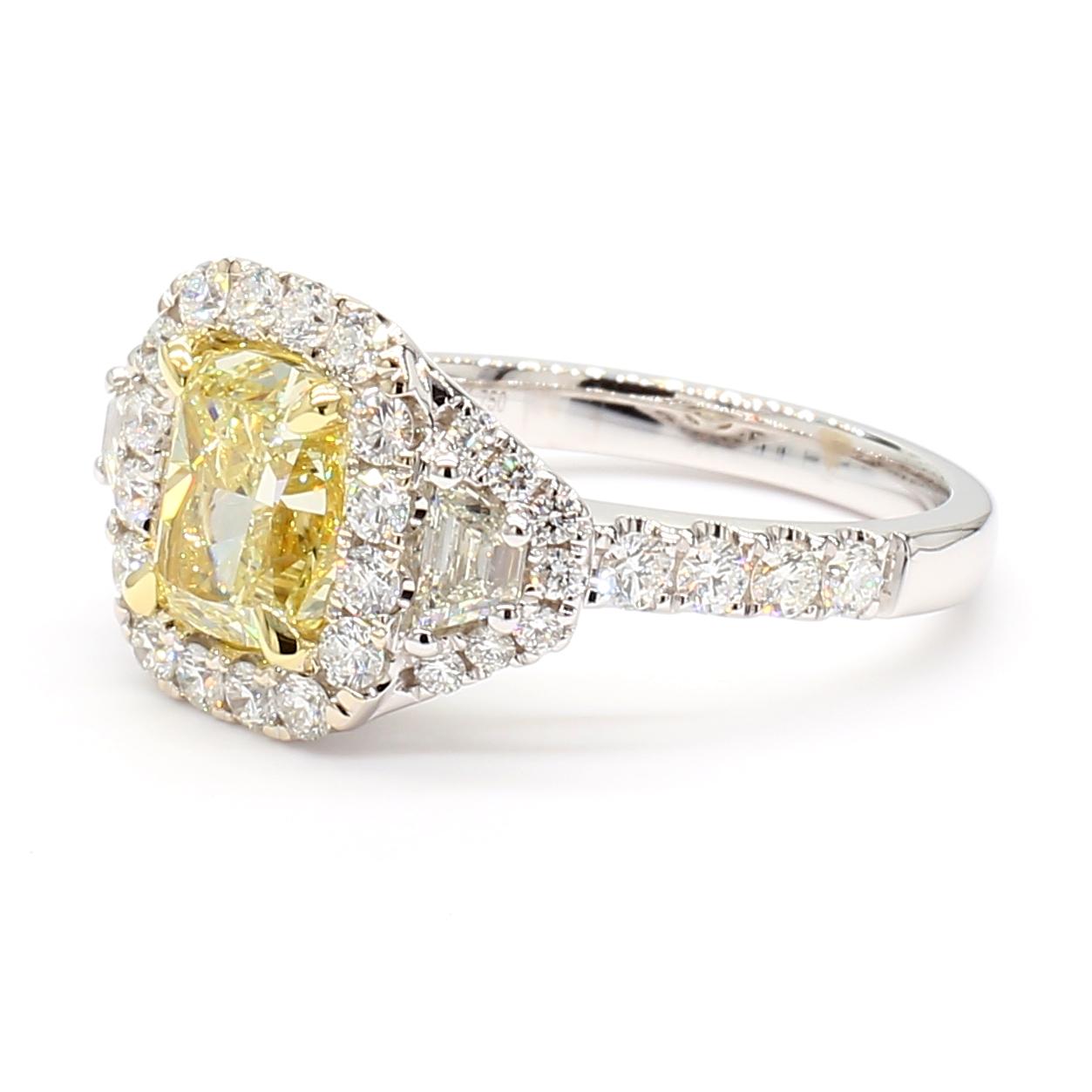 GIA Certified Natural Yellow Cushion Diamond 2.75 Carat TW Gold Cocktail Ring