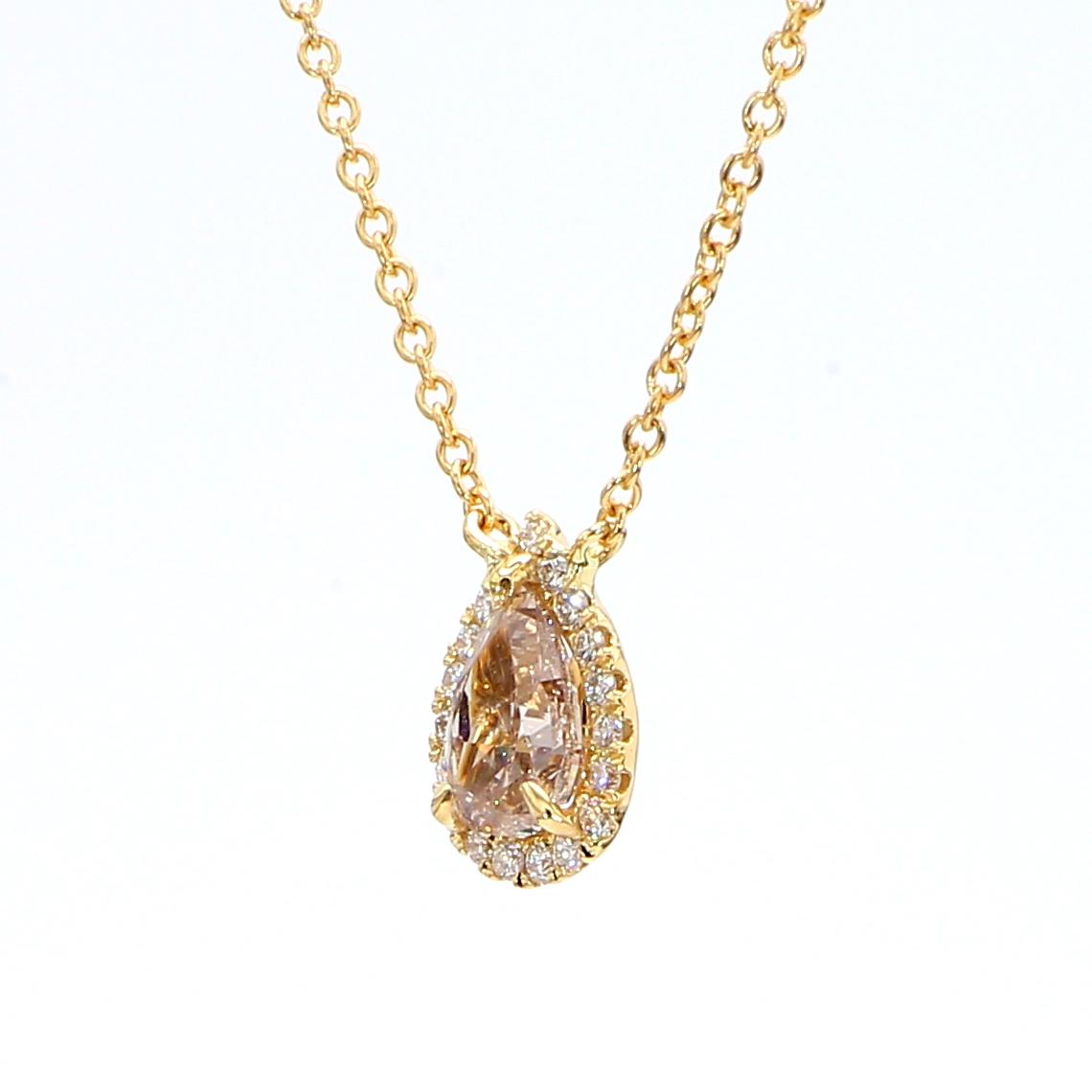 GIA Certified Natural Brown Pear Diamond 0.71 Carat TW Gold Necklace