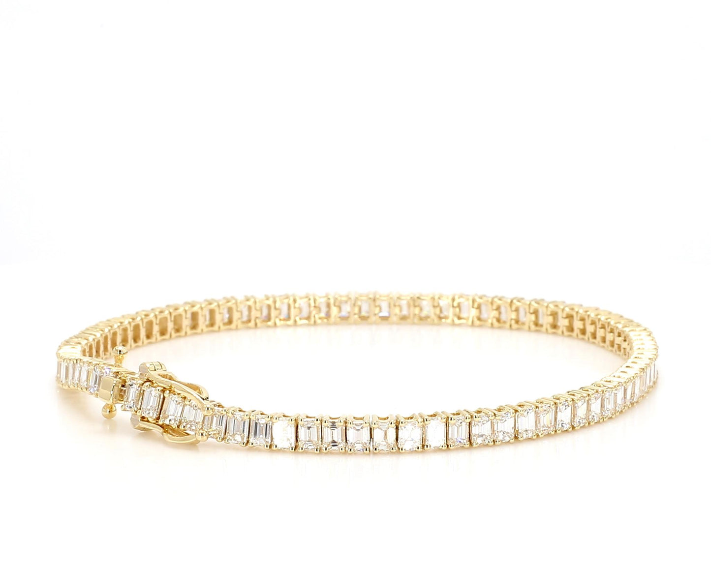 Natural White Emerald Diamond 6.48 Carat TW Yellow Gold Tennis Bracelet