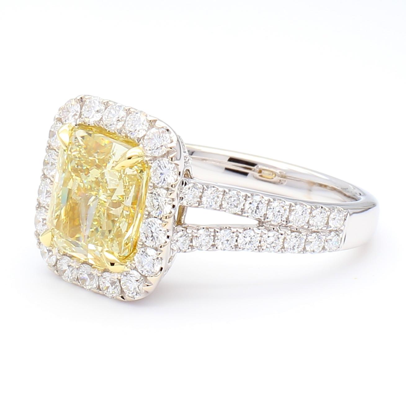 GIA Certified Natural Yellow Radiant Diamond 3.96 Carat TW Gold Cocktail Ring